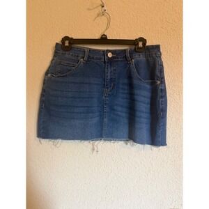GUANYY Womens Medium Wash Denim Mini Skirt Raw Hem Blue Size festival Contry